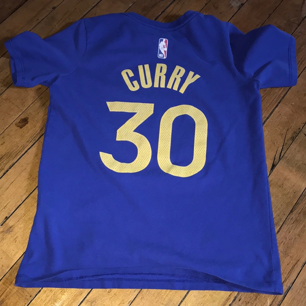 Nike Blue Golden State Warriors Tee with Yellow Logo Steph Curry - Picture 4 of 5